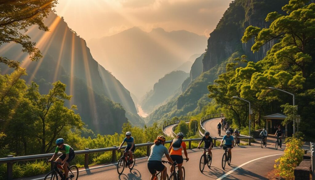 aktivitas bersepeda di Taroko Gorge